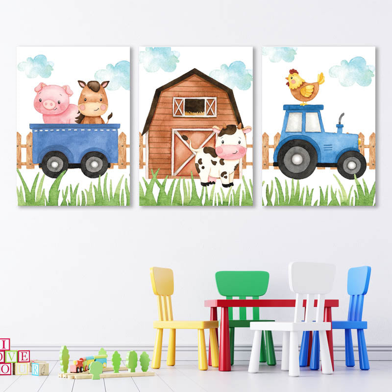 Farm Animals in a Blue Tractor