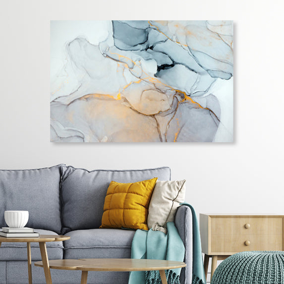 Light Blue Gold Abstract Canvas