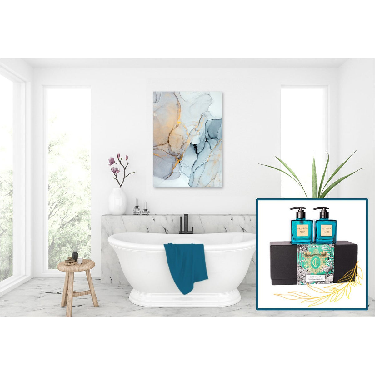 BATHROOM BLISS ABSTRACT CANVAS &amp; FRAGRANCE SET - CLIFTON BEACH RANGE freeshipping - Beautiful Spaces Store