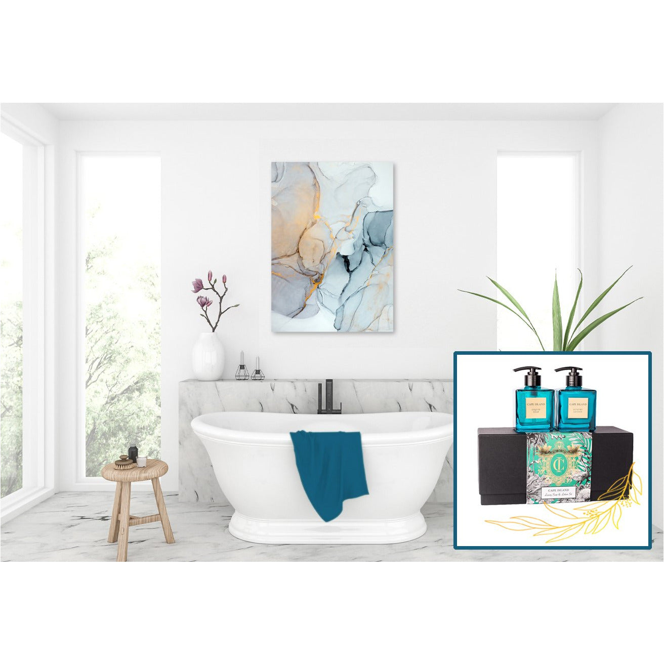 BATHROOM BLISS ABSTRACT CANVAS & FRAGRANCE SET - CLIFTON BEACH RANGE freeshipping - Beautiful Spaces Store