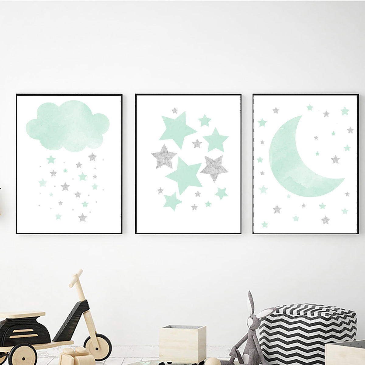 Cloud, Stars and Moon in Green