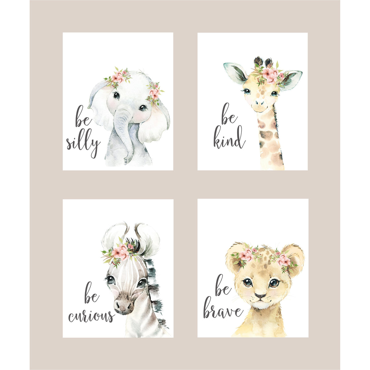 Safari Animals Be Kind with Flowers freeshipping - Beautiful Spaces Store