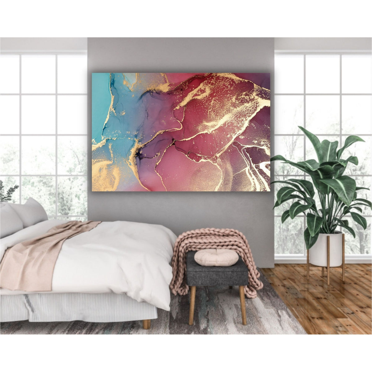 Dark Pink &amp; Gold Abstract Canvas