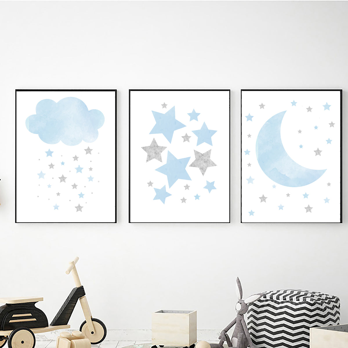 Cloud, Stars and Moon in Blue