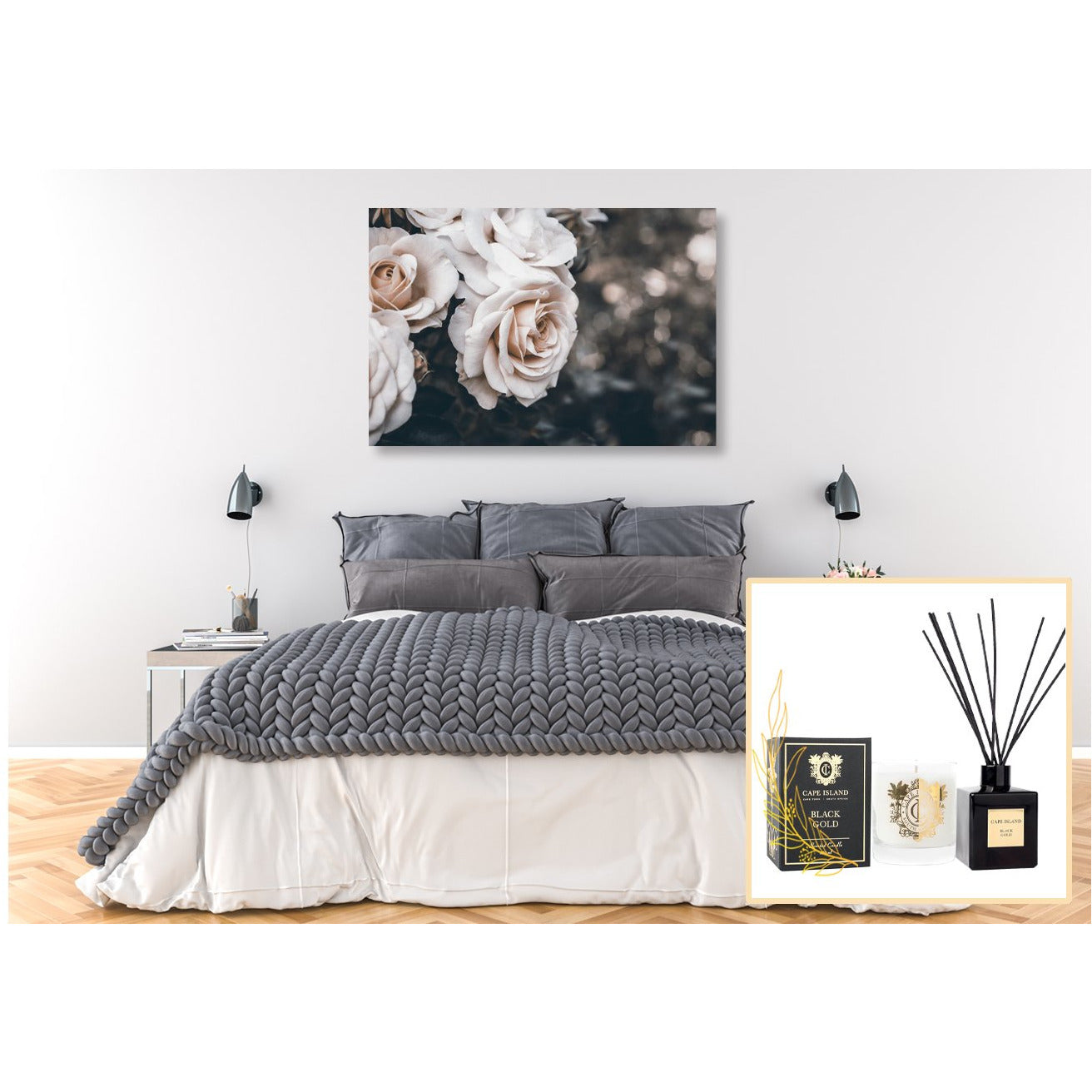 OPULENT ESCAPE FLOWER CANVAS AND FRAGRANCE SET - BLACK GOLD RANGE freeshipping - Beautiful Spaces Store