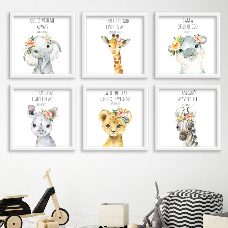 Safari Animals Bible Verse with Flowers freeshipping - Beautiful Spaces Store