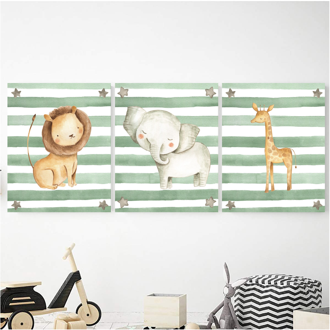 Safari Animals Green Stripe