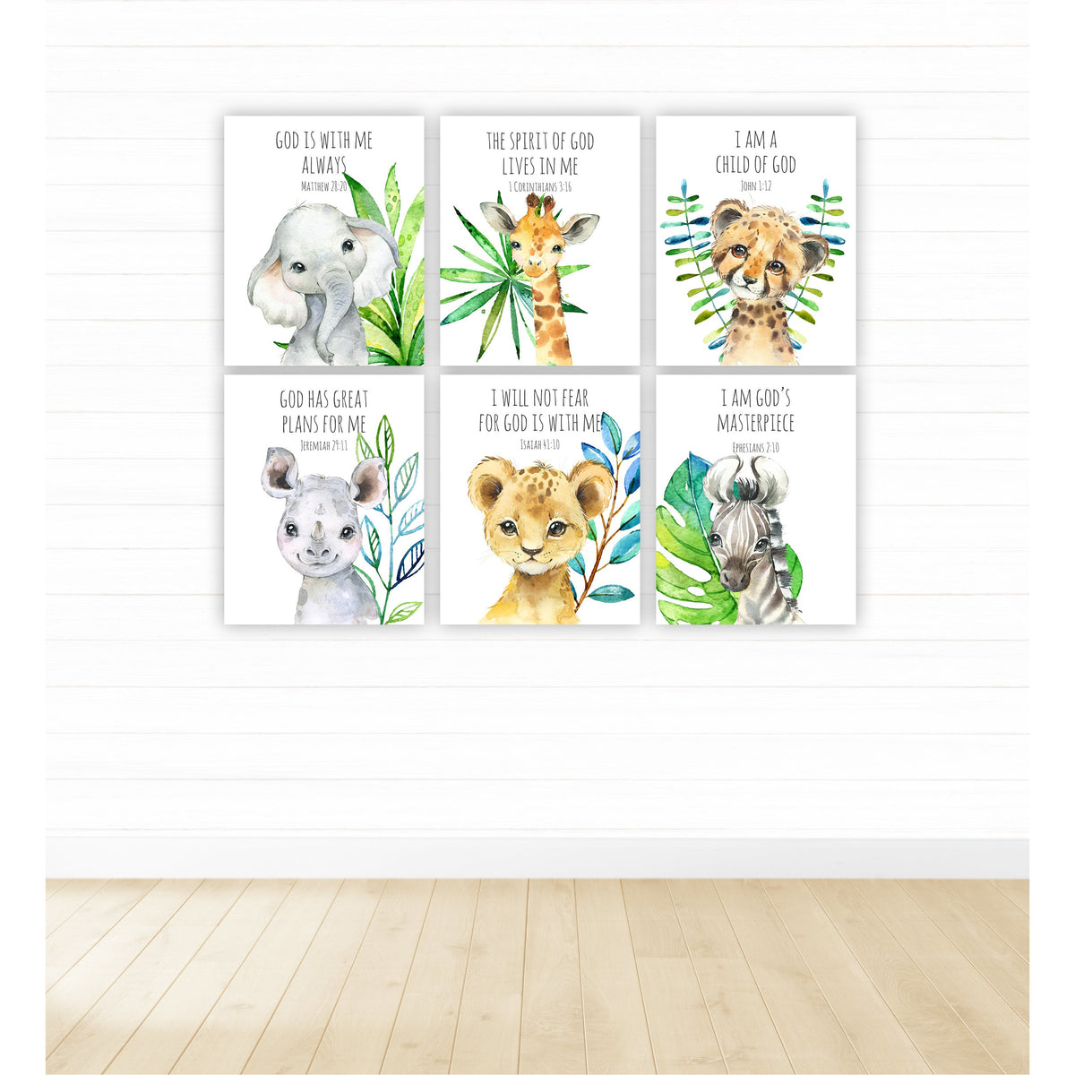 Safari Animals Bible Verse with Leaves