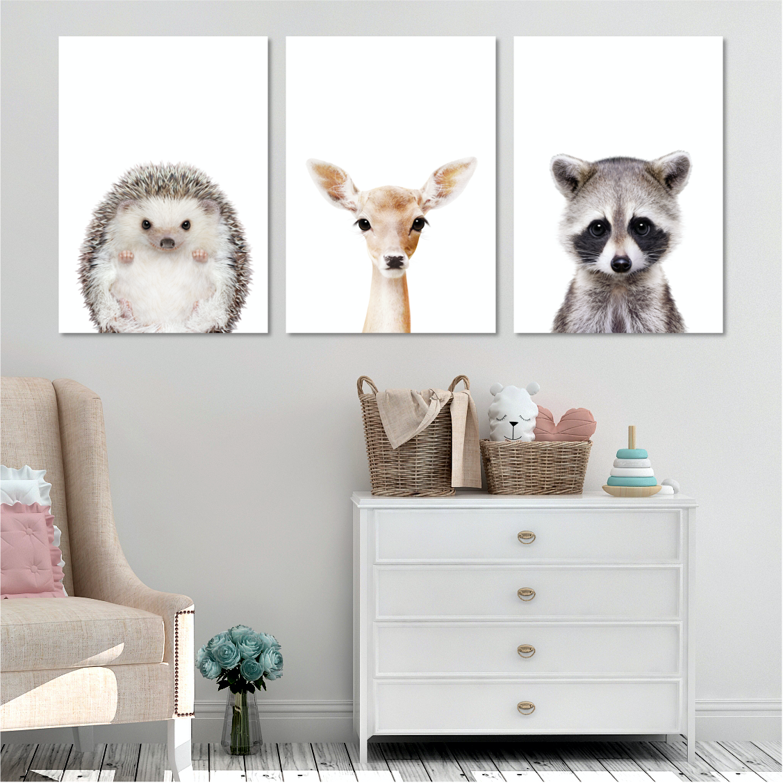 Woodland Creatures - Hedgehog, Deer and Badger